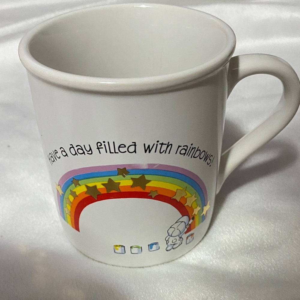 Hallmark mug mates vintage  uplifting happy Rainbow hearts and stars coffee mug